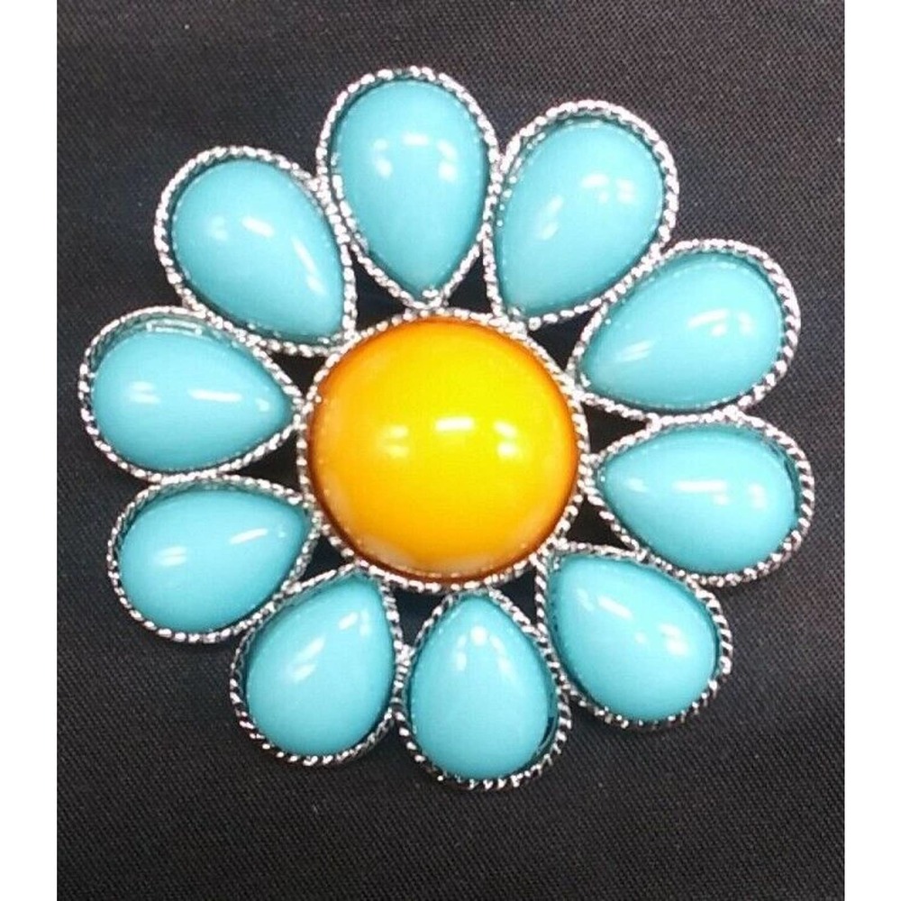 Blue and Yellow Flower, Bright Blue Retro Vintage Style Brooch. Brand New